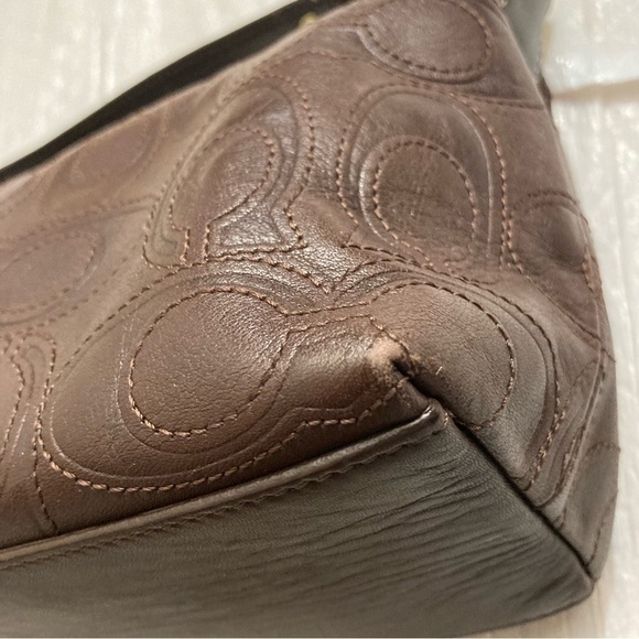 Coach stitched embossed c brown leather mini bag RARE - Picture 6 of 10